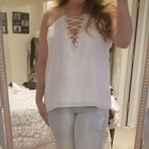 Wayf White Lace Up Posie Cami